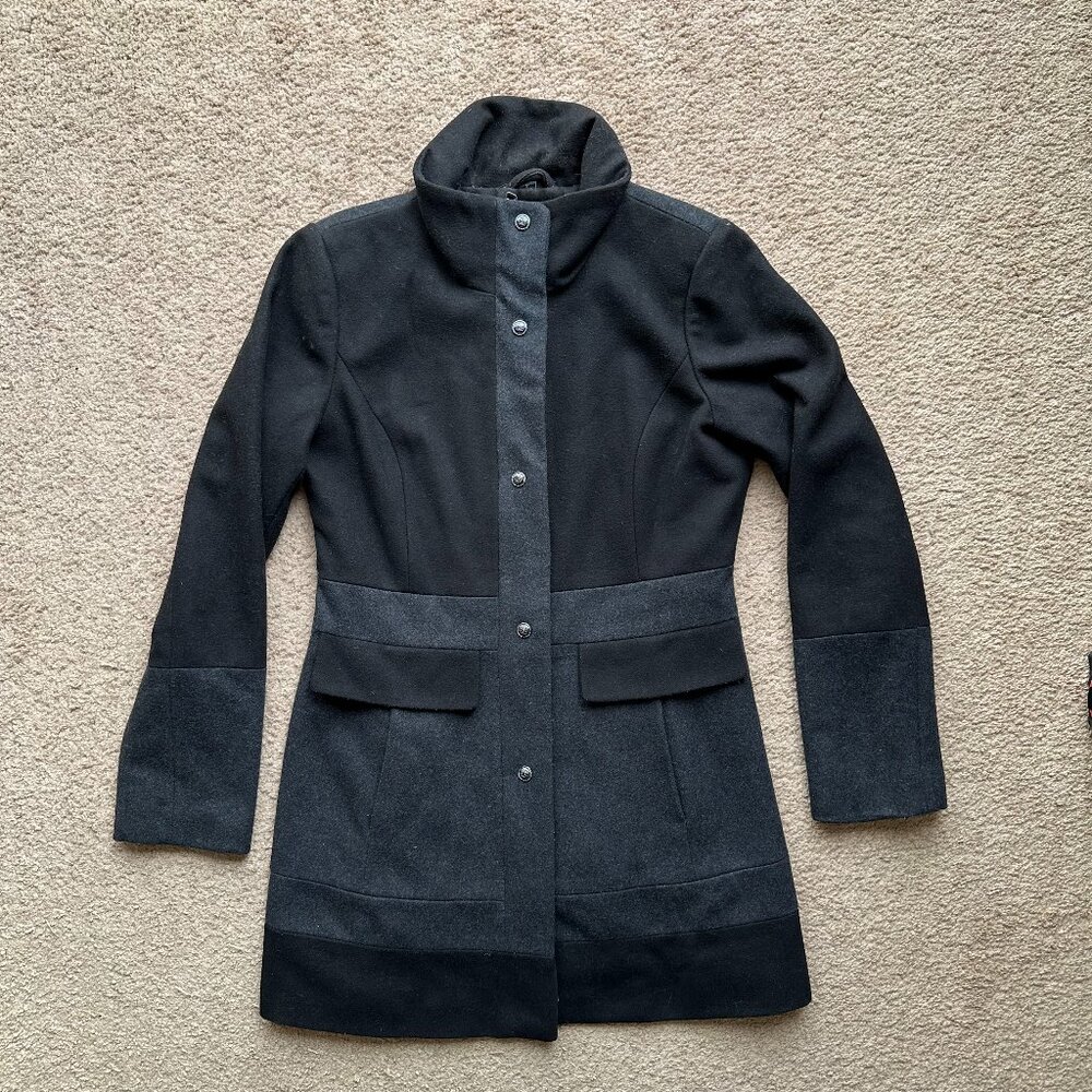 Guess Jacket Womens Medium Wool Blend Full Zip Mock Neck Black Pockets